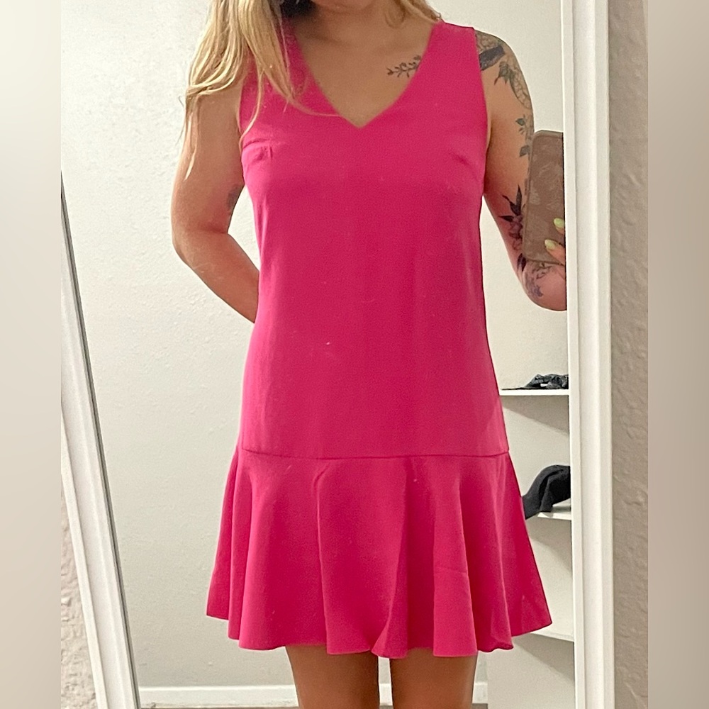 Banana Republic Hot Pink Flounce Sheath Dress Sleeveless
